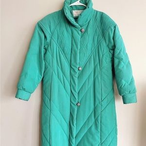 Vintage 90s Turquoise Puffer Coat with Embroidered Detail
